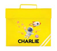 HotScamp Personalised Book Bags for School - Spaceman Space Astronaut Customised BookBag for Preschool Reception Infants KS1 Early Years P1 Primary School Kids - Yellow