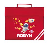 HotScamp Personalised Book Bags for School - Spaceman Space Astronaut Customised BookBag for Preschool Reception Infants KS1 Early Years P1 Primary School Kids - Red