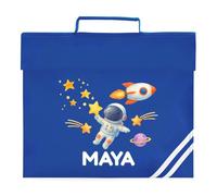HotScamp Personalised Book Bags for School - Spaceman Space Astronaut Customised BookBag for Preschool Reception Infants KS1 Early Years P1 Primary School Kids - Blue