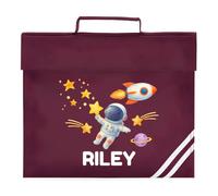 HotScamp Personalised Book Bags for School - Spaceman Space Astronaut Customised BookBag for Preschool Reception Infants KS1 Early Years P1 Primary School Kids - Maroon