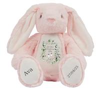 HotScamp Personalised Christening Bunny with Name - Eucalyptus Leaves Doves On your Christening Day Soft Toy for Baby, Toddler, Kids, Child, Babies Baptism Church Spring Time - Blue Letter Pin Bunny