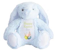 HotScamp Personalised Easter Bunny with Name - 3 Happy Easter Egg Green - Soft Toy for Baby, Toddler, Children, Kids, Babies Spring Time - Green Letter Blu Bunny