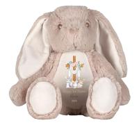 HotScamp Personalised Easter Bunny with Name - Happy 1st Easter 2025 Cross Egg Sunday Christian Jesus - Soft Toy for Baby, Toddler, Child, Kids, Babies Spring Time - Brown Bunny