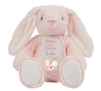 HotScamp Personalised Easter Bunny with Name - Happy 1st Easter Egg 2025 Pink - Soft Toy for Baby, Toddler, Child, Kids, Babies Spring Time - Pink Letter Pin Bunny