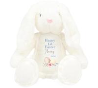 HotScamp Personalised Easter Bunny with Name - Happy 1st Easter Egg 2026 Blue - Soft Toy for Baby, Toddler, Child, Kids, Babies Spring Time - Blue Letter White Bunny