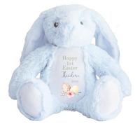HotScamp Personalised Easter Bunny with Name - Happy 1st Easter Egg 2026 Green - Soft Toy for Baby, Toddler, Child, Kids, Babies Spring Time - Green Letter Blu Bunny