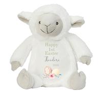 HotScamp Personalised Easter Bunny with Name - Happy 1st Easter Egg 2026 Green - Soft Toy for Baby, Toddler, Child, Kids, Babies Spring Time - Green Letter White Sheep Lamb