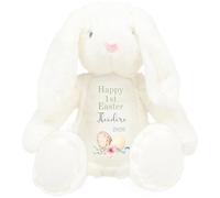 HotScamp Personalised Easter Bunny with Name - Happy 1st Easter Egg 2026 Green - Soft Toy for Baby, Toddler, Child, Kids, Babies Spring Time - Green Letter White Bunny