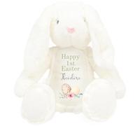 HotScamp Personalised Easter Bunny with Name - Happy 1st Easter Egg Green - Soft Toy for Baby, Toddler, Children, Kids, Babies Spring Time - Green Letter White Bunny