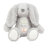 HotScamp Personalised Easter Bunny with Name - Happy 1st Easter Egg Green - Soft Toy for Baby, Toddler, Children, Kids, Babies Spring Time - Green Letter Grey Bunny