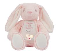 HotScamp Personalised Easter Bunny with Name - Happy 1st Easter Egg Pink - Soft Toy for Baby, Toddler, Child, Kids, Babies Spring Time - Pink Letter Pin Bunny