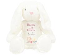 HotScamp Personalised Easter Bunny with Name - Happy 1st Easter Egg Pink - Soft Toy for Baby, Toddler, Child, Kids, Babies Spring Time - Pink Letter White Bunny