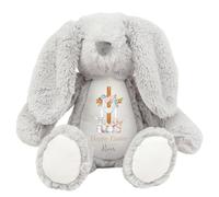 HotScamp Personalised Easter Bunny with Name - Happy Easter Cross Egg Sunday Christian Jesus - Soft Toy for Baby, Toddler, Children, Kids, Babies Spring Time - Grey Bunny