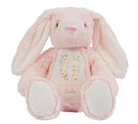 HotScamp Personalised Easter Bunny with Name - Happy Easter Cross Flowers Christian Jesus - Soft Toy for Baby, Toddler, Children, Kids, Babies Spring Time - Pin Bunny