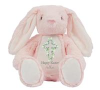 HotScamp Personalised Easter Bunny with Name - Happy Easter Cross Leaves Christian Jesus - Soft Toy for Baby, Toddler, Children, Kids, Babies Spring Time - Pin Bunny