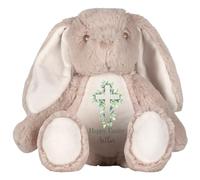 HotScamp Personalised Easter Bunny with Name - Happy Easter Cross Leaves Christian Jesus - Soft Toy for Baby, Toddler, Child, Kids, Babies Spring Time - Brown Bunny
