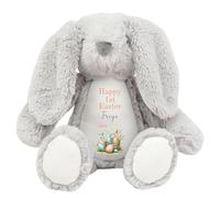 HotScamp Personalised Easter Bunny with Name - Happy Easter Egg Basket 2025 Orange - Soft Toy for Baby, Toddler, Children, Kids, Babies Spring Time - Orange Letter Grey Bunny