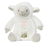 HotScamp Personalised Easter Bunny with Name - Happy Easter Egg Basket 2025 Orange - Soft Toy for Baby, Toddler, Children, Kids, Babies Spring Time - Orange Letter White Sheep Lamb