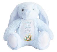 HotScamp Personalised Easter Bunny with Name - Happy Easter Egg Basket 2026 Blue - Soft Toy for Baby, Toddler, Child, Kids, Babies Spring Time - Blue Letter Blu Bunny