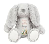HotScamp Personalised Easter Bunny with Name - Happy Easter Egg Basket 2026 Orange - Soft Toy for Baby, Toddler, Child, Kids, Babies Spring Time - Orange Letter Grey Bunny