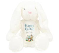 HotScamp Personalised Easter Bunny with Name - Happy Easter Egg Basket Blue - Soft Toy for Baby, Toddler, Children, Kids, Babies Spring Time - Blue Letter White Bunny