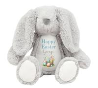 HotScamp Personalised Easter Bunny with Name - Happy Easter Egg Basket Blue - Soft Toy for Baby, Toddler, Children, Kids, Babies Spring Time - Blue Letter Grey Bunny