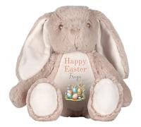HotScamp Personalised Easter Bunny with Name - Happy Easter Egg Basket Orange - Soft Toy for Baby, Toddler, Child, Kids, Babies Spring Time - Orange Letter Brown Bunny
