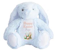 HotScamp Personalised Easter Bunny with Name - Happy Easter Egg Basket Orange - Soft Toy for Baby, Toddler, Children, Kids, Babies Spring Time - Orange Letter Blu Bunny