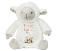 HotScamp Personalised Easter Bunny with Name - Happy Easter Egg Basket Orange - Soft Toy for Baby, Toddler, Children, Kids, Babies Spring Time - Orange Letter White Sheep Lamb