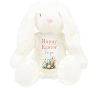 HotScamp Personalised Easter Bunny with Name - Happy Easter Egg Basket Orange - Soft Toy for Baby, Toddler, Children, Kids, Babies Spring Time - Orange Letter White Bunny