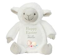 HotScamp Personalised Easter Bunny with Name - Happy Easter Egg Green - Soft Toy for Baby, Toddler, Children, Kids, Babies Spring Time - Green Letter White Sheep Lamb