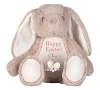 HotScamp Personalised Easter Bunny with Name - Happy Easter Egg Pink - Soft Toy for Baby, Toddler, Children, Kids, Babies Spring Time - Pink Letter Brown Bunny