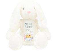 HotScamp Personalised Easter Bunny with Name - My 1st Easter Chick 2026 Blue - Soft Toy for Baby, Toddler, Child, Kids, Babies Spring Time - Blue Letter White Bunny