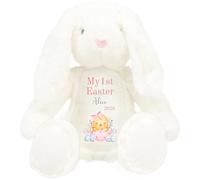 HotScamp Personalised Easter Bunny with Name - My 1st Easter Chick 2026 Pink - Soft Toy for Baby, Toddler, Child, Kids, Babies Spring Time - Pink Letter White Bunny