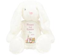 HotScamp Personalised Easter Bunny with Name - Rabbit Happy 1st Easter 2026 Pink - Soft Toy for Baby, Toddler, Child, Kids, Babies Spring Time - Pink Letter White Bunny
