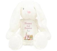HotScamp Personalised Easter Bunny with Name - Rabbit Happy 1st Easter Pink - Soft Toy for Baby, Toddler, Children, Kids, Babies Spring Time - Pink Letter White Bunny