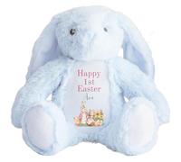 HotScamp Personalised Easter Bunny with Name - Rabbit Happy 1st Easter Pink - Soft Toy for Baby, Toddler, Children, Kids, Babies Spring Time - Pink Letter Blu Bunny