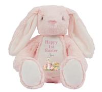HotScamp Personalised Easter Bunny with Name - Rabbit Happy 1st Easter Pink - Soft Toy for Baby, Toddler, Children, Kids, Babies Spring Time - Pink Letter Pin Bunny