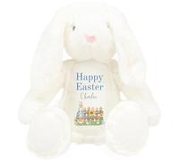 HotScamp Personalised Easter Bunny with Name - Rabbit Happy Easter Blue - Soft Toy for Baby, Toddler, Children, Kids, Babies Spring Time - Blue Letter White Bunny