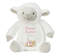 HotScamp Personalised Easter Bunny with Name - Rabbit Happy Easter Pink - Soft Toy for Baby, Toddler, Child, Kids, Babies Spring Time - Pink Letter White Sheep Lamb