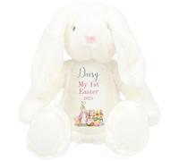 HotScamp Personalised Easter Bunny with Name - Rabbit My 1st Easter 2025 Pink - Soft Toy for Baby, Toddler, Child, Kids, Babies Spring Time - Pink Letter White Bunny