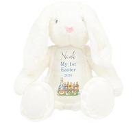 HotScamp Personalised Easter Bunny with Name - Rabbit My 1st Easter 2026 Blue - Soft Toy for Baby, Toddler, Child, Kids, Babies Spring Time - Blue Letter White Bunny