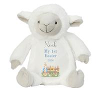HotScamp Personalised Easter Bunny with Name - Rabbit My 1st Easter 2026 Blue - Soft Toy for Baby, Toddler, Child, Kids, Babies Spring Time - Blue Letter White Sheep Lamb