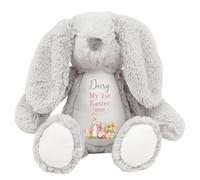HotScamp Personalised Easter Bunny with Name - Rabbit My 1st Easter 2026 Pink - Soft Toy for Baby, Toddler, Child, Kids, Babies Spring Time - Pink Letter Grey Bunny