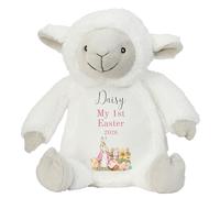 HotScamp Personalised Easter Bunny with Name - Rabbit My 1st Easter 2026 Pink - Soft Toy for Baby, Toddler, Child, Kids, Babies Spring Time - Pink Letter White Sheep Lamb