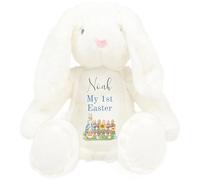 HotScamp Personalised Easter Bunny with Name - Rabbit My 1st Easter Blue - Soft Toy for Baby, Toddler, Children, Kids, Babies Spring Time - Blue Letter White Bunny