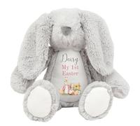 HotScamp Personalised Easter Bunny with Name - Rabbit My 1st Easter Pink - Soft Toy for Baby, Toddler, Children, Kids, Babies Spring Time - Pink Letter Grey Bunny