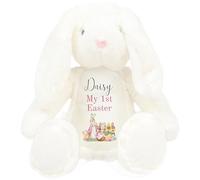 HotScamp Personalised Easter Bunny with Name - Rabbit My 1st Easter Pink - Soft Toy for Baby, Toddler, Children, Kids, Babies Spring Time - Pink Letter White Bunny