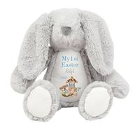 HotScamp Personalised Easter Cuddly with Name - My 1st Easter Bunny 2025 Blue - Soft Toy for Baby, Toddler, Child, Kids, Babies Spring Time - Blue Letter Grey Bunny