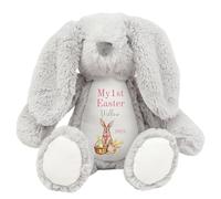 HotScamp Personalised Easter Cuddly with Name - My 1st Easter Bunny 2025 Pink - Soft Toy for Baby, Toddler, Child, Kids, Babies Spring Time - Pink Letter Grey Bunny